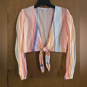 Bar III Multicolor Striped Tie-Front Blouse